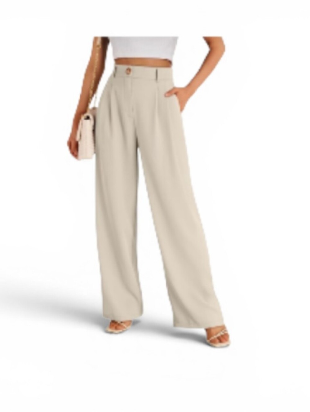 Lillusory Women's High-Rise Wide Leg Pants in Light Cream Size Xl Nwt